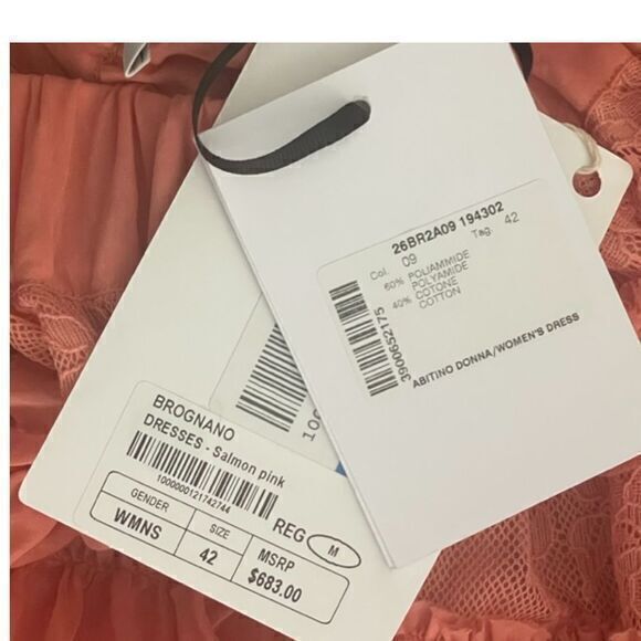 Brognano Salmon Pink Ruffled Lace Halter‎ Dress Romantic Tiered Size US 6 IT 42 - Picture 11 of 15